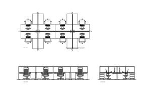 autocad drawing of a office workstation plan and elevations 2d views, dwg file free for download