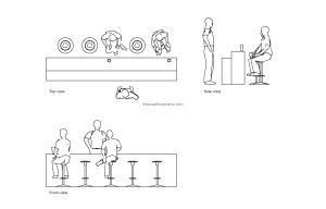 autocad drawing of person sitting at bar, plan and elevation 2d views, dwg file free for download