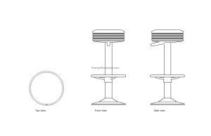 autocad drawing of a retro bar stool, plan and elevation 2d views, dwg file free for download