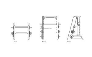 autocad drawing of a smith machine, plan and elevation 2d views, dwg file free for download