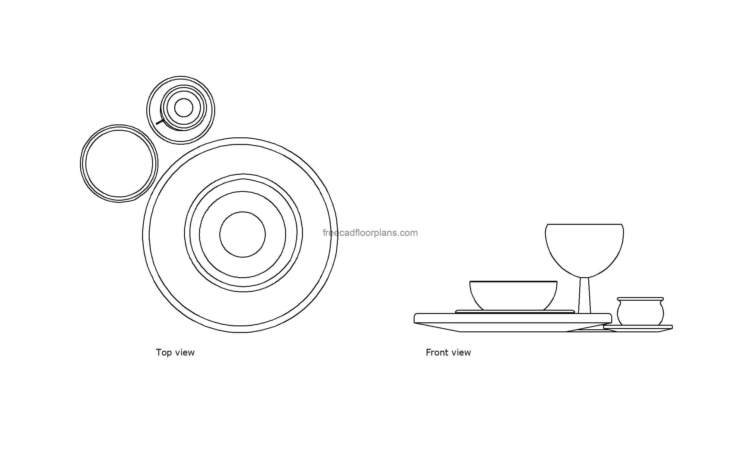 autocad drawing of a soup bowl, plan and elevation 2d views, dwg file free for download bowl, plan and ele