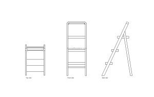autocad drawing of a step stool ladder, all 2d views, plan and elevation, dwg file free for download