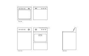 autocad drawing of a top load washer, plan and elevation 2d views, dwg file for free download