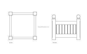 autocad drawing of a versailles planter, plan and elevation 2d views, dwg file free for download