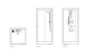 autocad drawing of a walk-in shower, plan and elevation 2d views, dwg file free for download