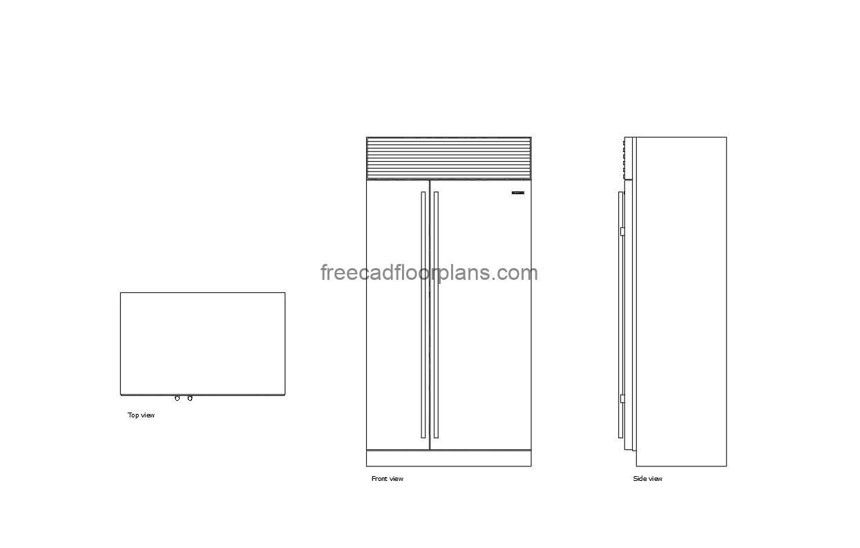 autocad drawing of a 42 inch sub zero refrigerator, plan and elevation 2d views, dwg file free for download