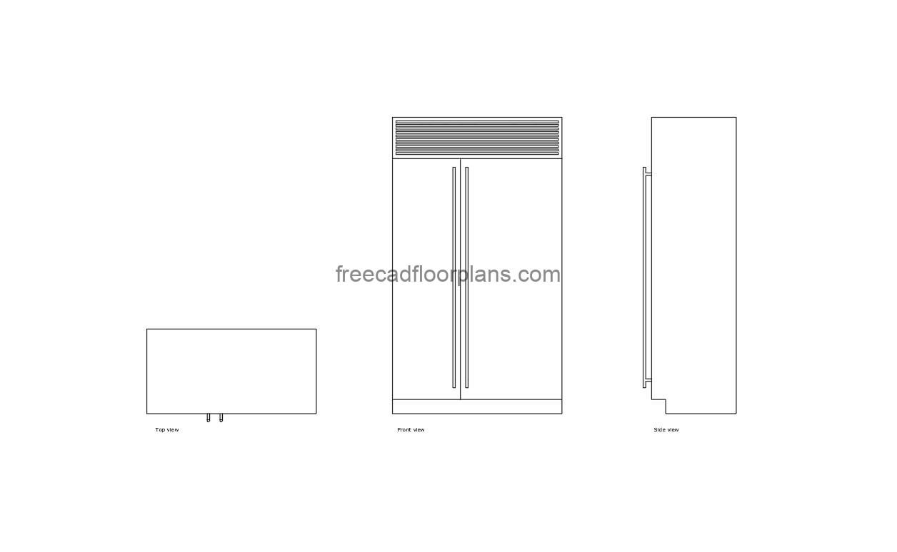 autocad drawing of a 48 inch refrigerator, plan and elevation 2d views, dwg file free for download