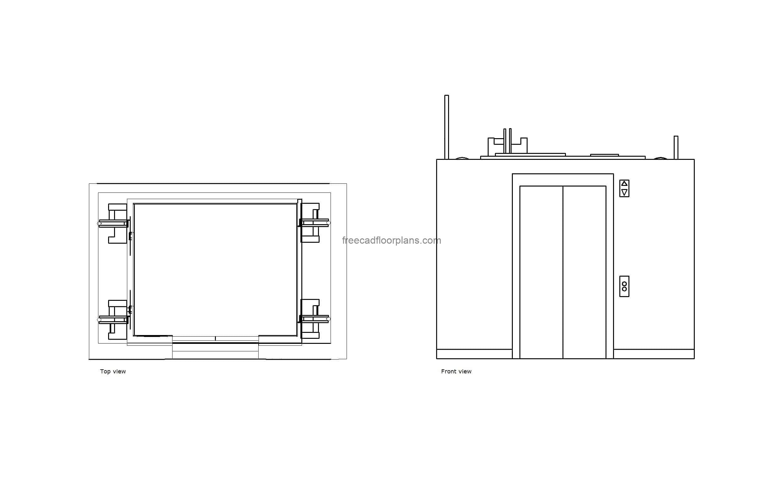 autocad drawing of a otis elevator, plan and elevation 2d views, dwg file free for download
