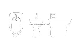 autocad drawing of a bidet mixer, 2d plan and elevation views, dwg file free for download
