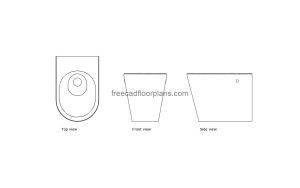 autocad drawing of a bidet toilet, plan and elevation 2d views, dwg file free for download