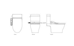 autocad drawing of a modern bidet toilet seat, plan and elevation 2d views, dwg file free for download
