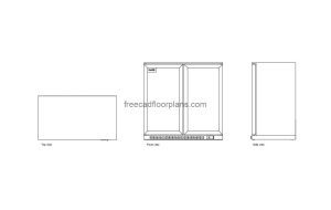 autocad drawing of a bottle cooler, plan and elevation 2d views, dwg file free for download