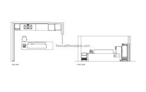 autocad drawing of a cafe counter display, plan and elevation 2d views, dwg file free for download