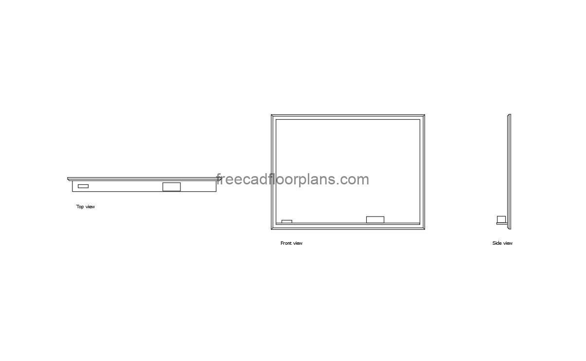 autocad drawing of a chalkboard, 2d plan, front and elevation views, dwg file free for download