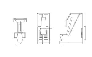 autocad drawing of a chest press machine, plan, front and side elevation 2d views, dwg file free for download