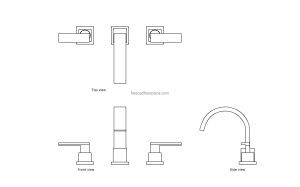 autocad drawing of a delta vero faucet, 2d views, plan and elevation, dwg file free for download