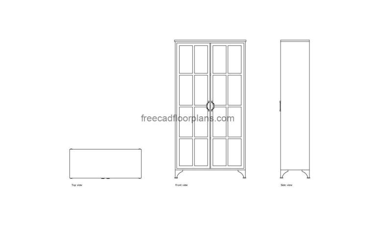 autocad drawing of a display cabinet, 2d views, plan and elevation, dwg file free for download