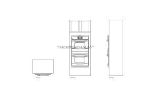 autocad drawing of a double wall oven cabinet, plan and elevation 2d views, dwg file free for download