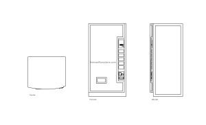 autocad drawing of a drink vending machine, plan and elevation 2d views, dwg file for free download