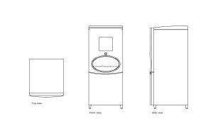 autocad drawing of a freestyle soda dispenser, plan and elevation 2d views, dwg file free for download