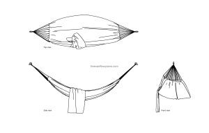 autocad drawing of a hammock, plan and elevation 2d views, dwg file free for download