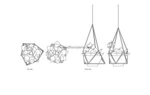 autocad drawing of a hanging planter, plan and elevation 2d views, dwg file free for download