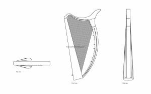 autocad drawing of an harp, 2d plan and elevation 2d views, dwg file free for download