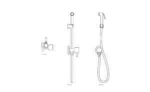 autocad drawing of a health faucet, 2d plan and elevation views, dwg file free for download