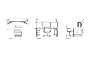 autocad drawing of a home office desk, plan and elevation 2d views, dwg file free for download