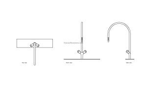 autocad drawing of a laboratory faucet, plan and elevation 2d views, dwg file free for download
