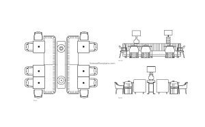 autocad drawing of a luxury banquette set, plan and elevation 2d views, dwg file free for download
