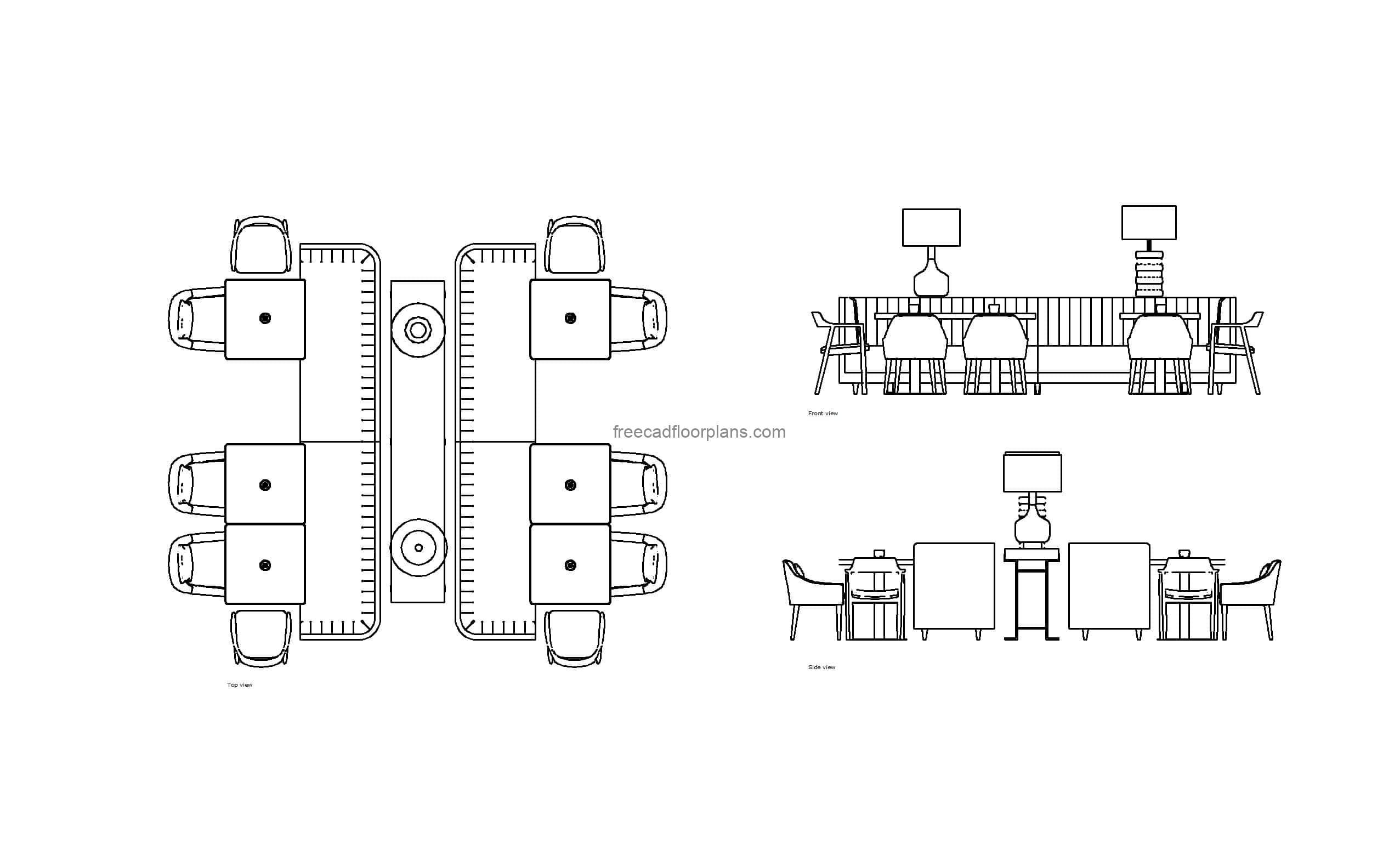 autocad drawing of a luxury banquette set, plan and elevation 2d views, dwg file free for download