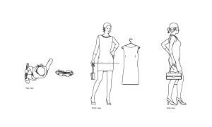 autocad drawing of a modern mannequin, plan and elevation 2d views, dwg file free for download
