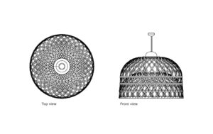autocad drawing of a mooi emperor suspensin lamp, plan and elevation 2d views, dwg file free for download