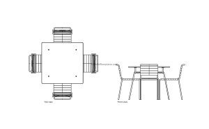 autocad drawing of an outdoor dining table, plan and elevation 2d views, dwg file free for download