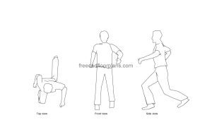 autocad drawing of a person running, 2d views, plan and elevation dwg file free for download