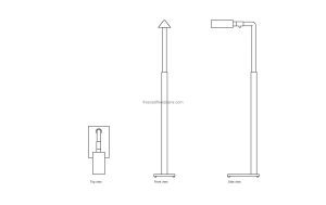 autocad format drawingof a pharmacy floor lamp, plan and elevation 2d views, dwg file free for download