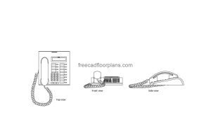 autocad drawing of a phone, plan and side elevation 2d views, dwg file free for download