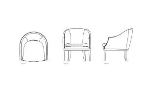 autocad drawing of a poltrona armchair, plan and elevation 2d views, dwg file free for download