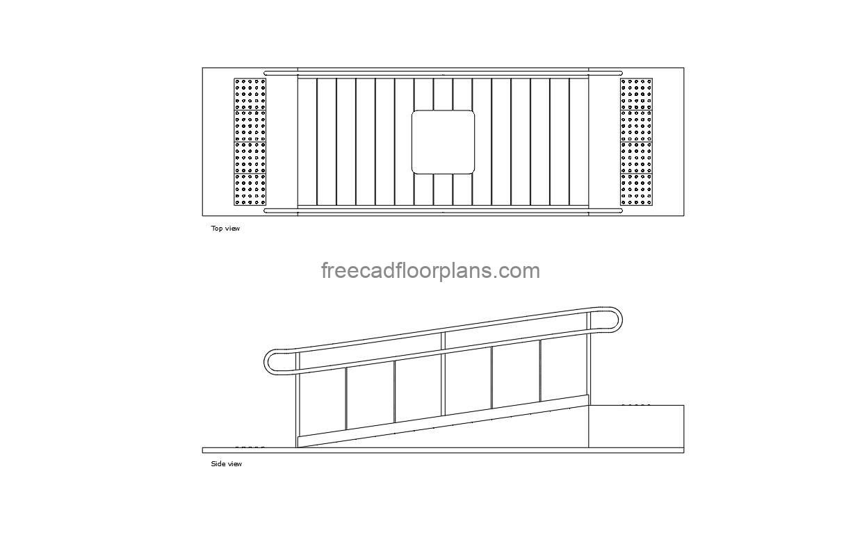 autocad drawing of a PWD ramp, plan and elevation 2d views, dwg file free for download
