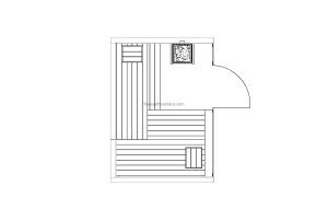 autocad drawing of a sauna room, plan 2d view, dwg file free for download