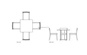 autocad drawing of a small compact dining table, plan and elevation 2d views, dwg file free for download