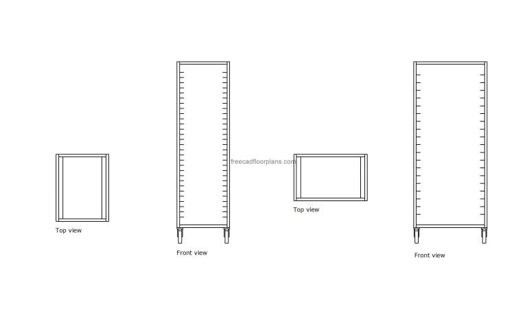 autocad drawing of a speed rack, plan and elevation 2d views, dwg file free for download