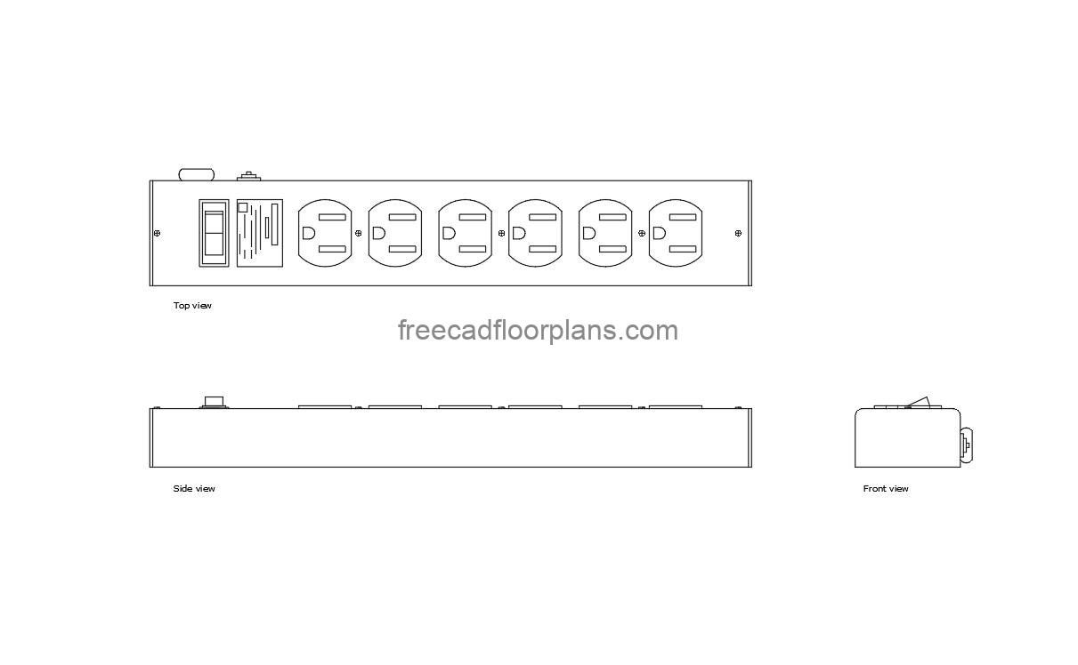 autocad drawing of a surge outlet, plan and elevation 2d views, dwg file free for download