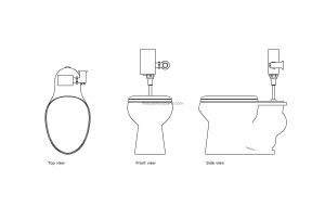 autocad drawing of a toilet with autoflush for commercial use, plan and elevation 2d views, dwg file free for download