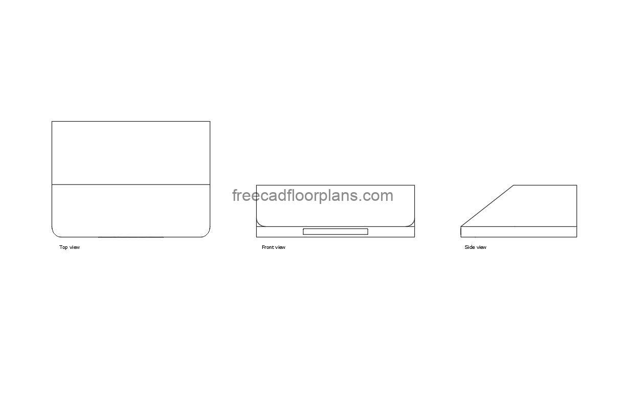 autocad drawing of a under cabinet kitchen range hood, plan and elevation 2d views, dwg file free for download