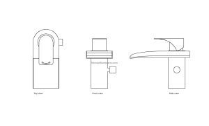 autocad drawing of a waterfall faucet, plan and elevation 2d views, dwg file free for download