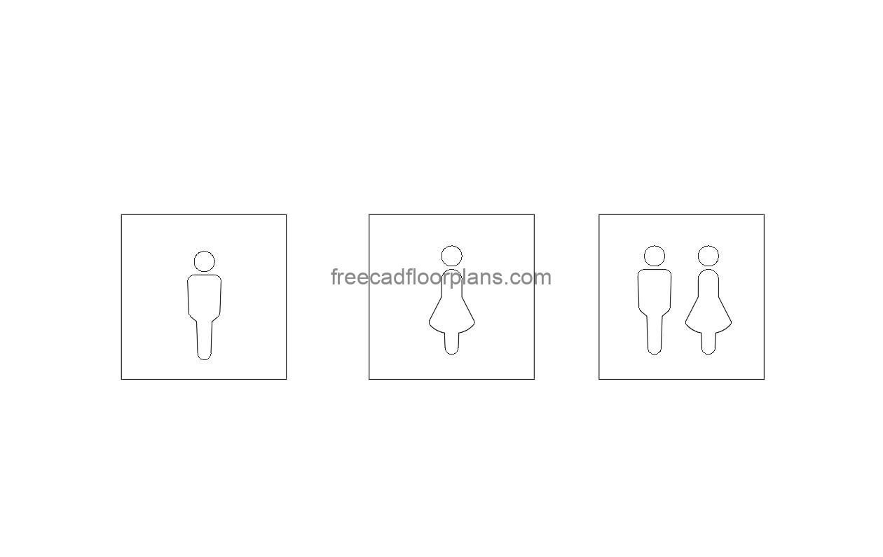 bathroom sign autocad 2d drawing, front elevation dwg file free for download