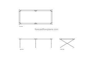 autocad drawing of a camping bed, plan and elevation 2d views, dwg file free for download