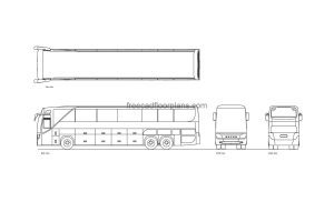 charter bus autocad drawing, plan and elevation 2d views, dwg file free for download